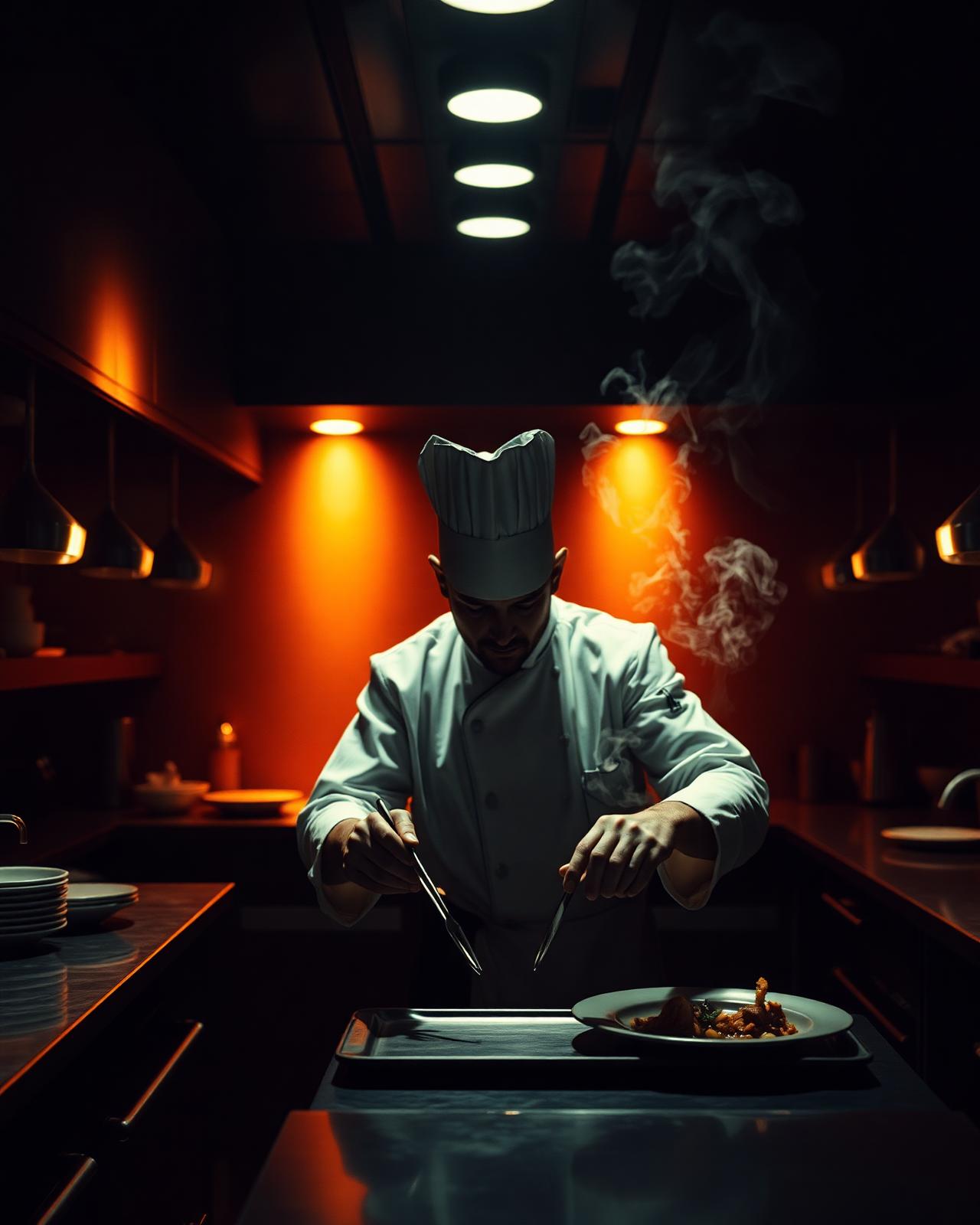 Cinematic restaurant kitchen